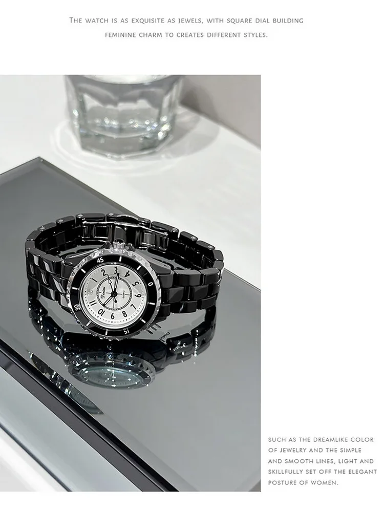 DINIMI female fashion simple temperament light luxury niche brand stone British watch student high school ceramic lady watch