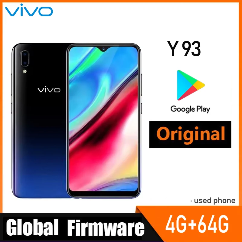 

VIVO Y93 Smartphone Global firmware 4GB 64GB Octa core Android 8.1 6.2'' Camera 13MP+2.0MP Face ID y 9 2 SIM Card Used Phone