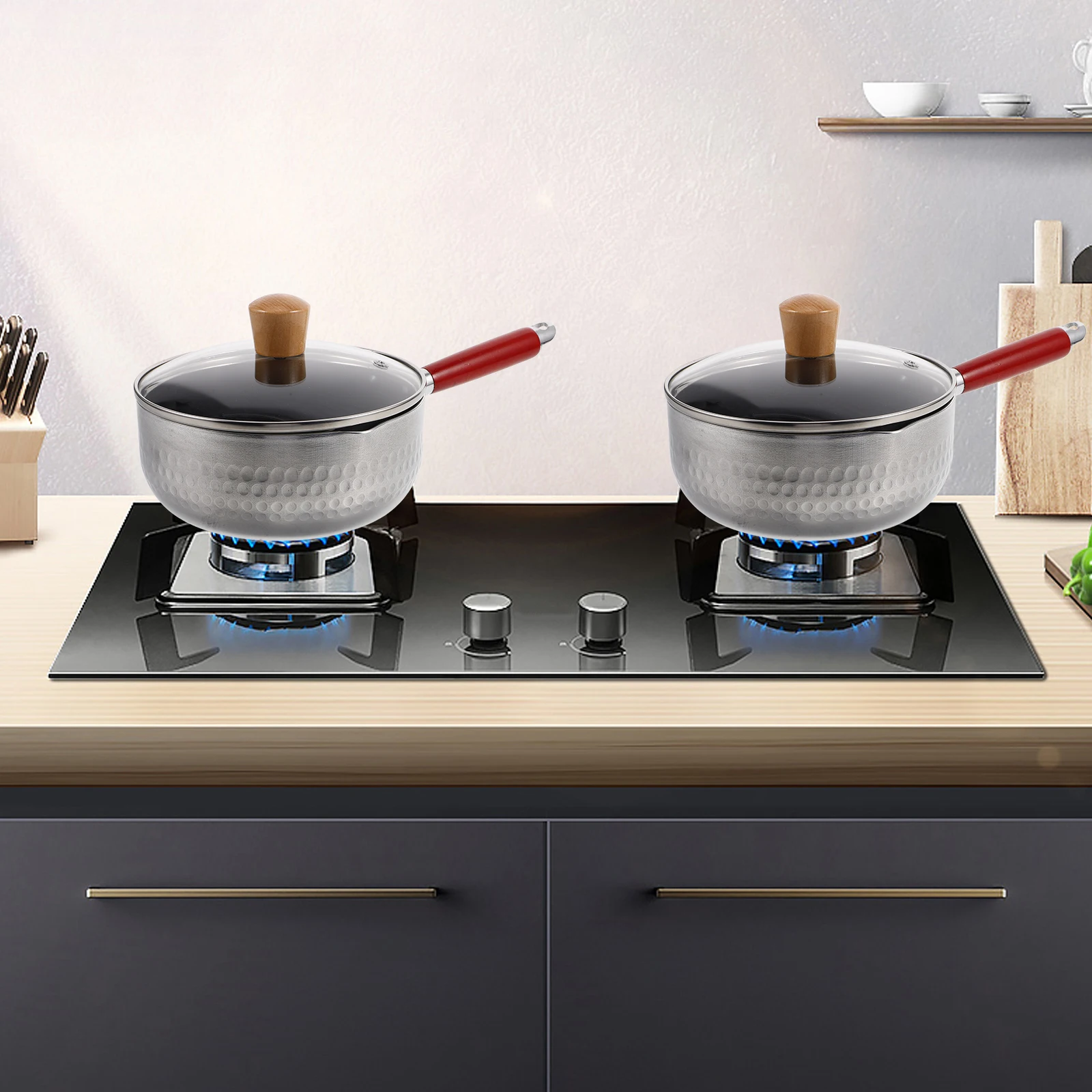 

1 set 1 Set Stainless Steel Snowflake Non-Stick Cooking For Noodles Milk Soup Japanese Style Kitchen Supply With Wooden Handle