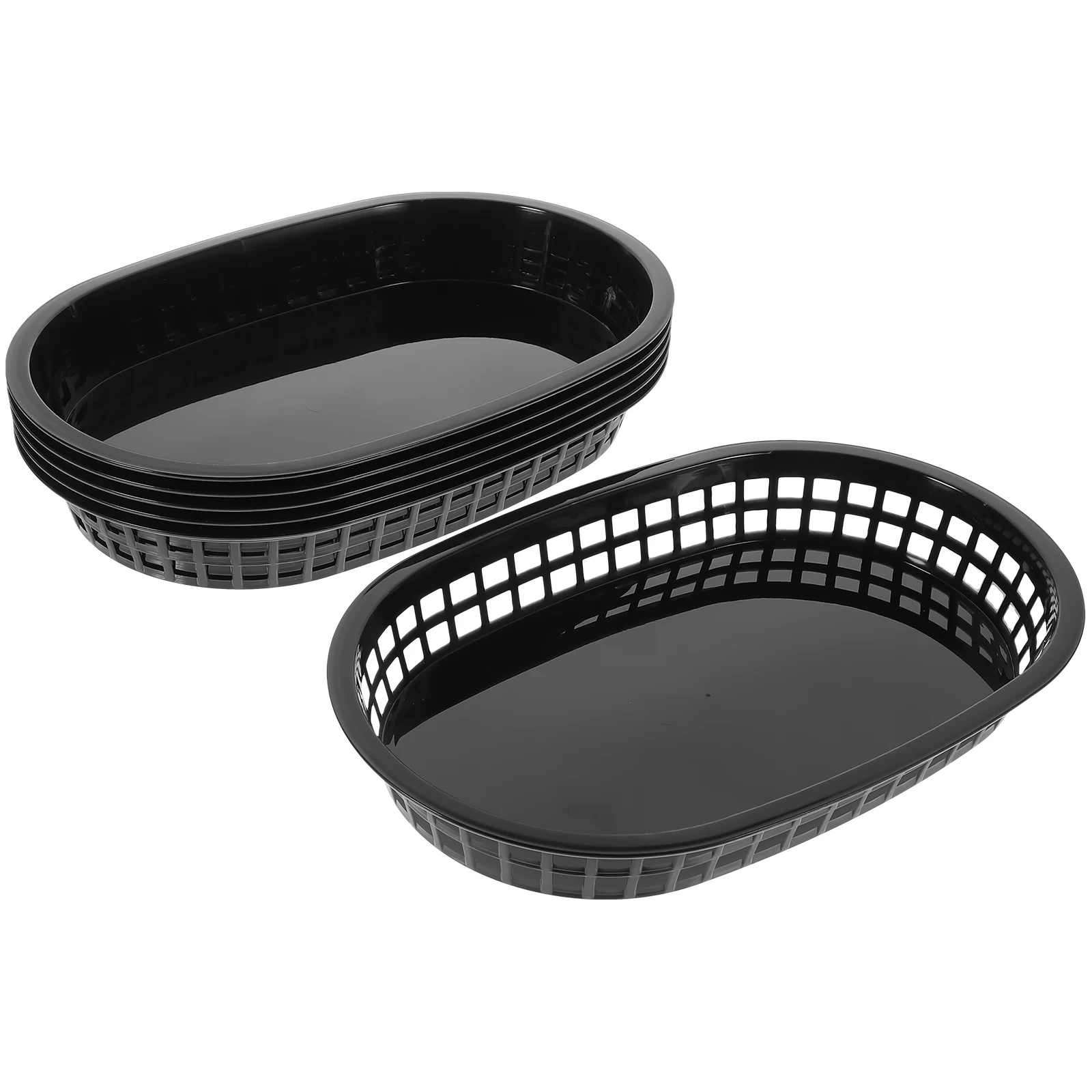 

6pcs Plastic Hot Dog Baskets Black Restaurant Quality Fruit Tray Snack Plate Storage Baskets Reusable Serving Trays Kitchen
