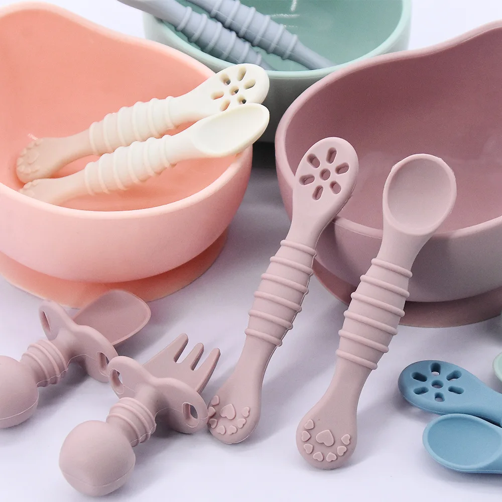 4Pcs Silicone Baby Spoon and Fork Feeding Set Choking-Proof Suitable for Babies 3 Month and Older for Complementary Food Feeding