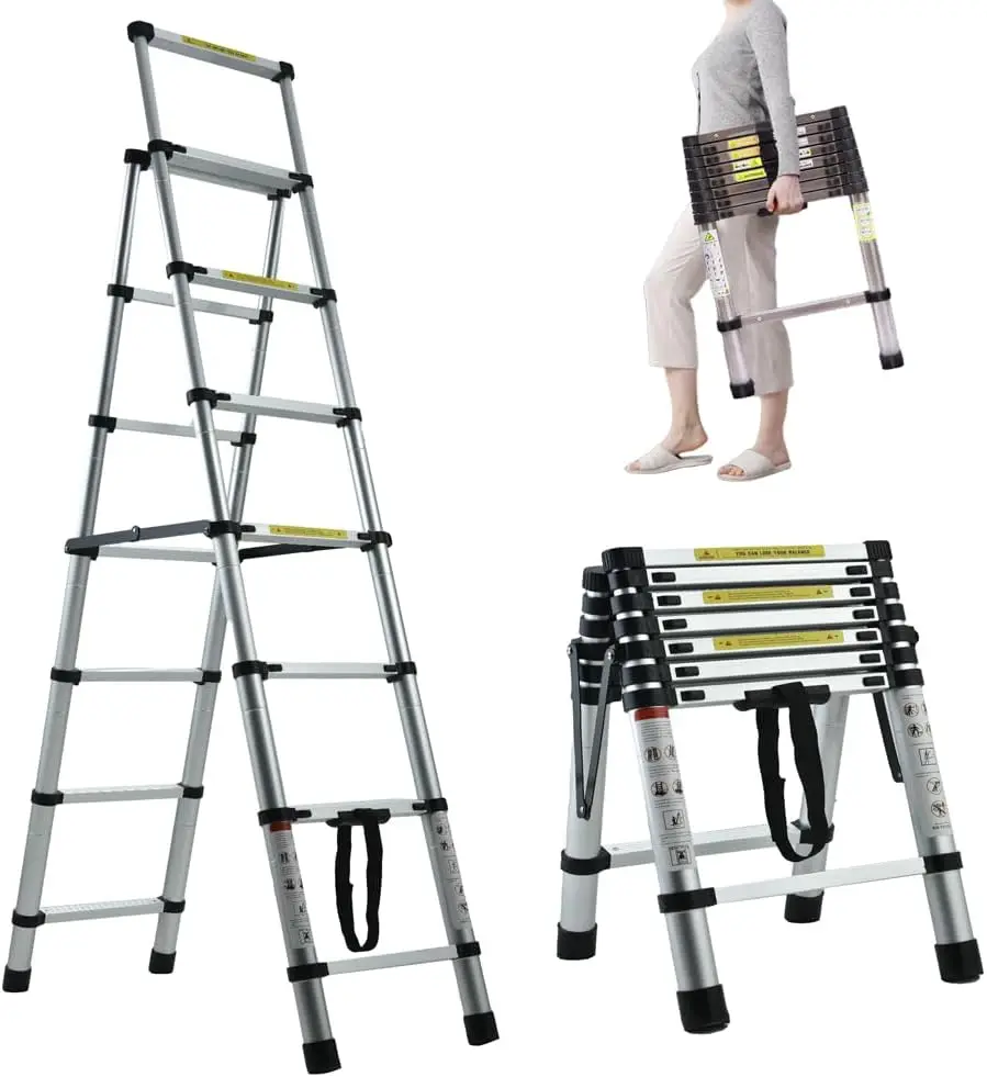 

Extension Step Ladder 6+7 Step(6.6ft + 7.5ft) Aluminum Herringbone Ladder A-Frame