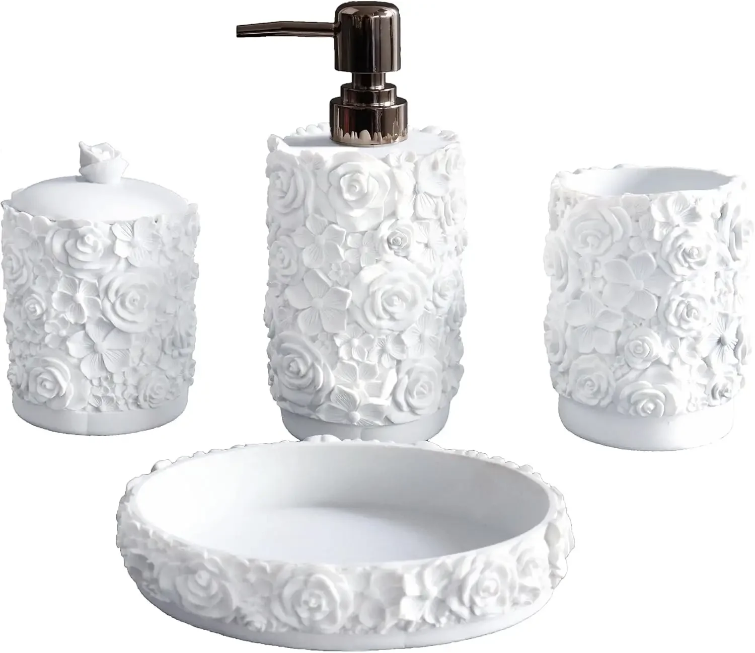 Rose Design Bathroom Accessories Set Four Pieces