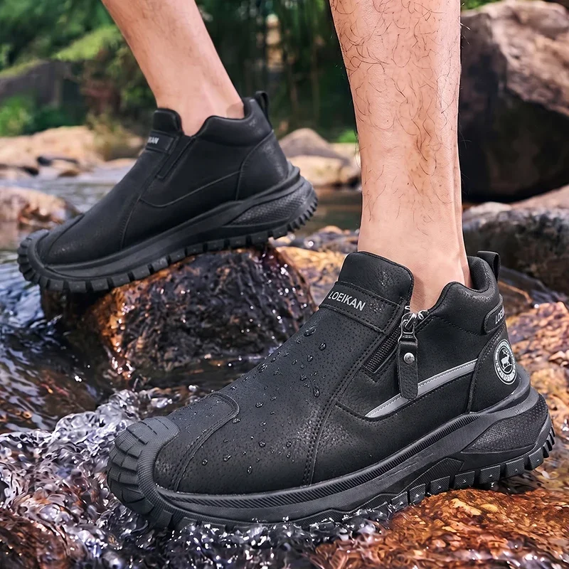 Herrenmode Stiefeletten High-Top-Schuhe mit seitlichem Reißverschluss, rutschfeste, dicke Sohle, Alltagsschuhe für den Freizeitgebrauch – Detail 2