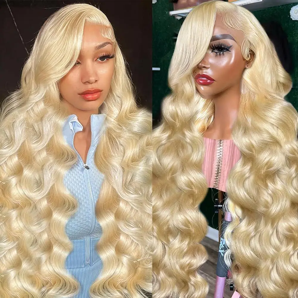 

613 Blonde Body Wave 13x6 13x4 HD Transparent Lace Frontal Wig 100% Human Hair pre plucked 30 40 Inch Brazilian Wigs For Women