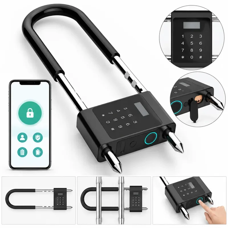 U-shaped Glass Door Lock Waterproof IP65 Office Shop Tuya Bluetooth Anti-theft Fingerprint Password Large Screen