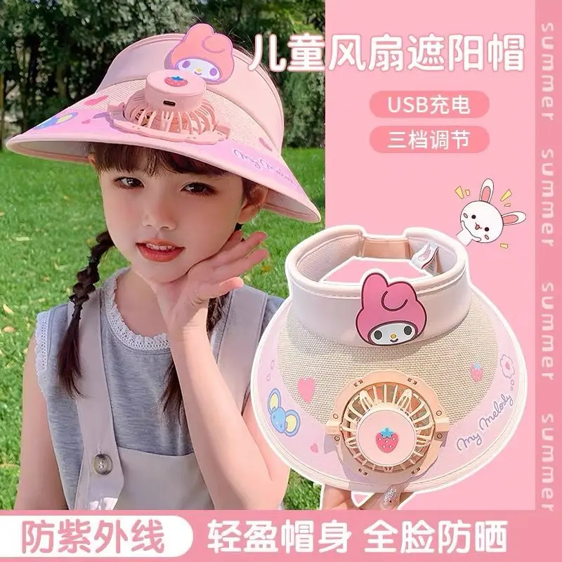 

New Sanrio Kids Fan Sun Hat Kawaii Kuromi My Melody Cinnamoroll Girl Heart Summer Sweet Cute Cartoon Babys Sun Hat Gift for Kid