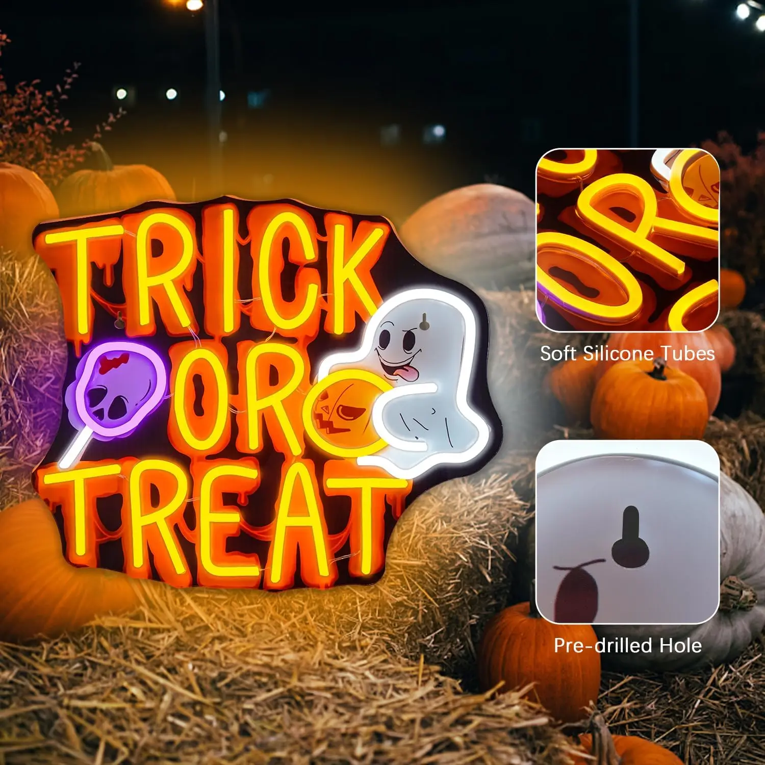 Süßes oder Saures Happy Halloween Leucht reklamen Kürbis Wand dekoration Geist Dekoration UV gedruckt LED Licht Zeichen für Bar Club Shop nach Hause