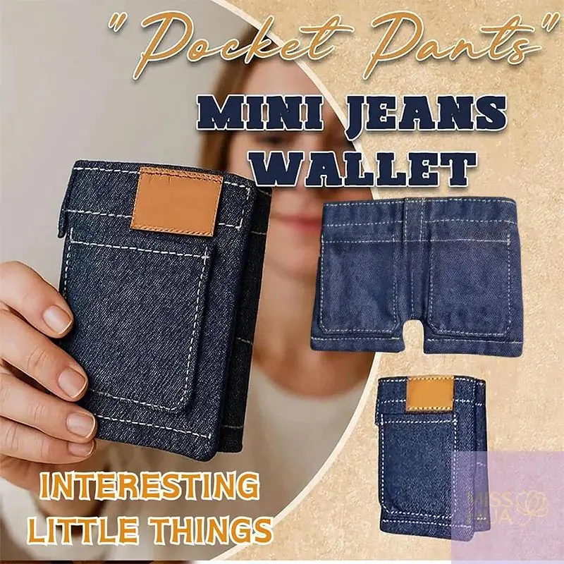 Cartera de jeans creativa Mini pantalones de mezclilla retro portátil Cartera, monedero y tarjetero; Cartera de bolsillo plegable con estilo jeans, C