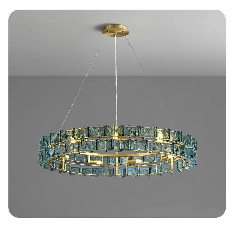 

2026 New Handmade Glass Pendant Chandelier with Full Set of E14 Bulbs Blue Amber Clear Light Electroplating Lamp Body