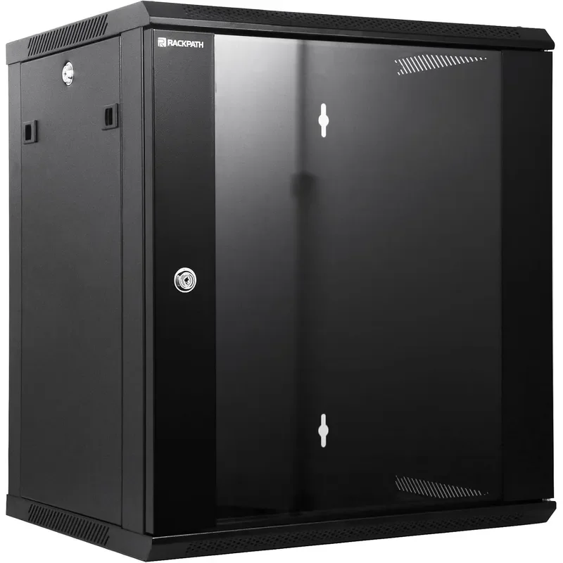 12U Wall Mount Network Rack Cabinet Quiet Cooling Fan Locking Glass Door 17.7 Deep 450mm Removable Locking Side Panels Fits