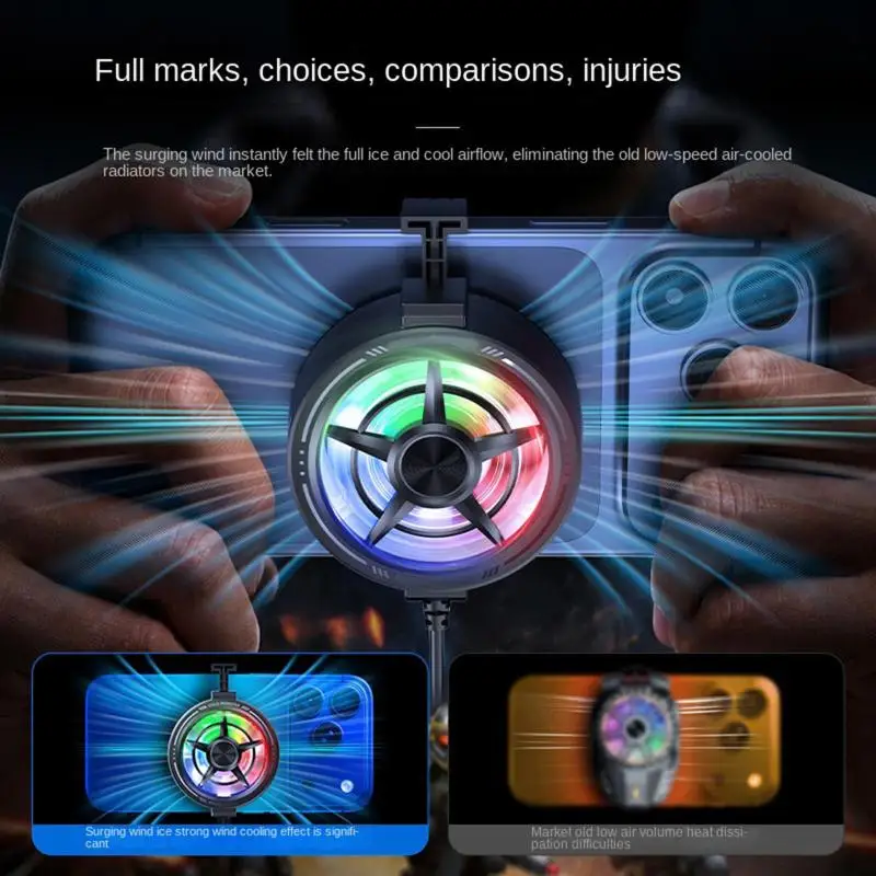 Clip On Phone Cooler Fan Low Noise RGB Light USB Powered Fast Phone Radiator for Outdoor Vlogging Gaming