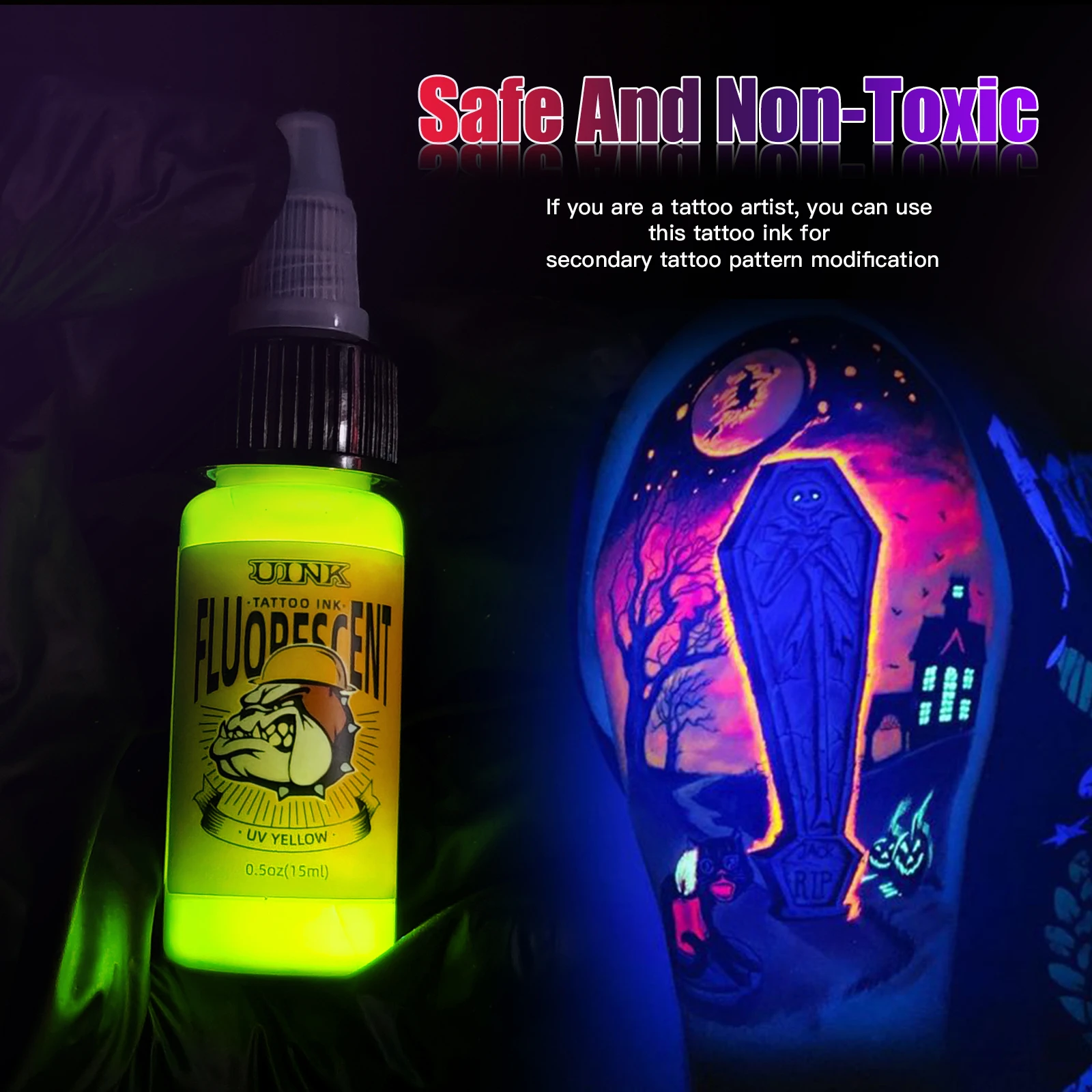 DQFART 8 ألوان الأشعة فوق البنفسجية الفلورسنت الوشم الحبر عديم الرائحة هيئة الفن المهنية الوشم الصباغ مثالية لفن الجسم والشخصية