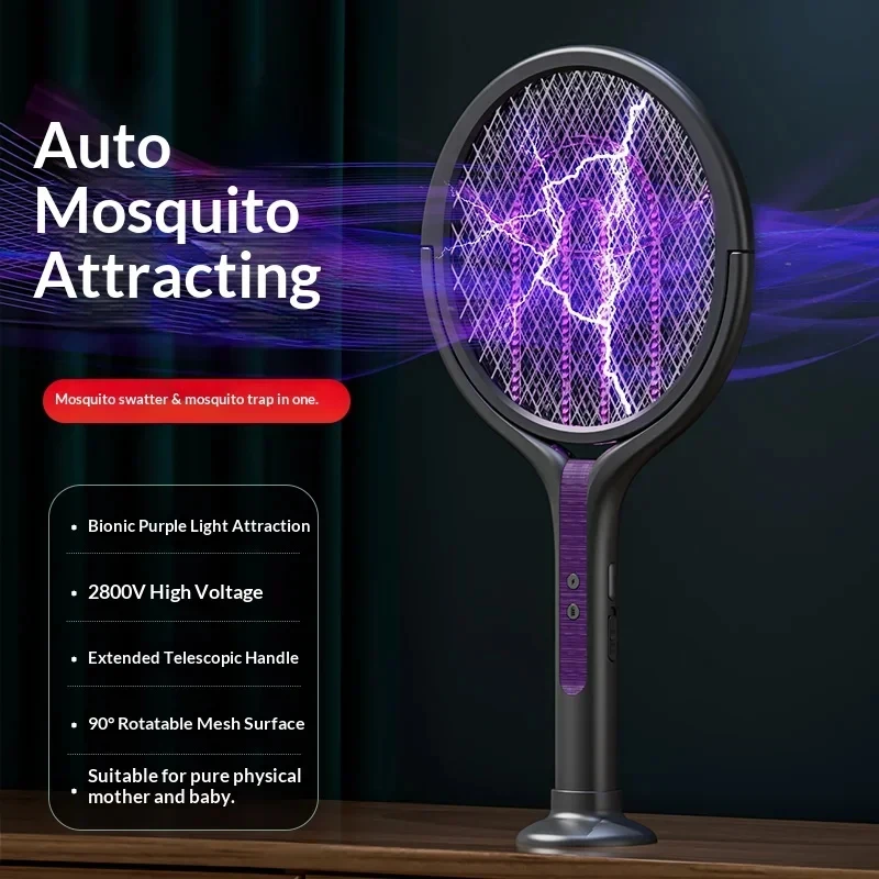 New Rotatable Mosquito Killer Swatter Retractable Handle Electric Racket Rechargeable USB Mosquito Swatter Home Bug Zapper 2800V