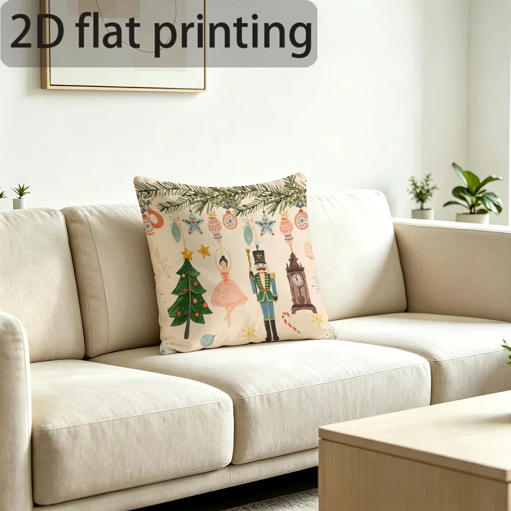 2D Flat - 1pc Watercolor Christmas Pillow Cover Double-Sided 2D Flat Printing Suitable For Home Decoration Enthusiasts Suitable