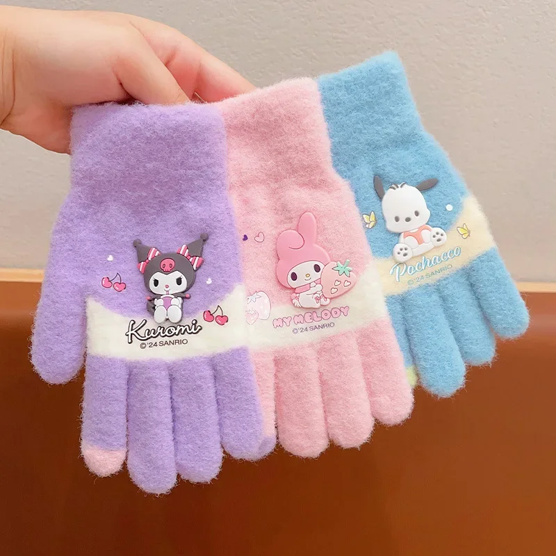 

Sanrio children's gloves winter girls cute Kuromi cartoon Anime Cartoon gloves little girl thickened plush warm windproof gloves