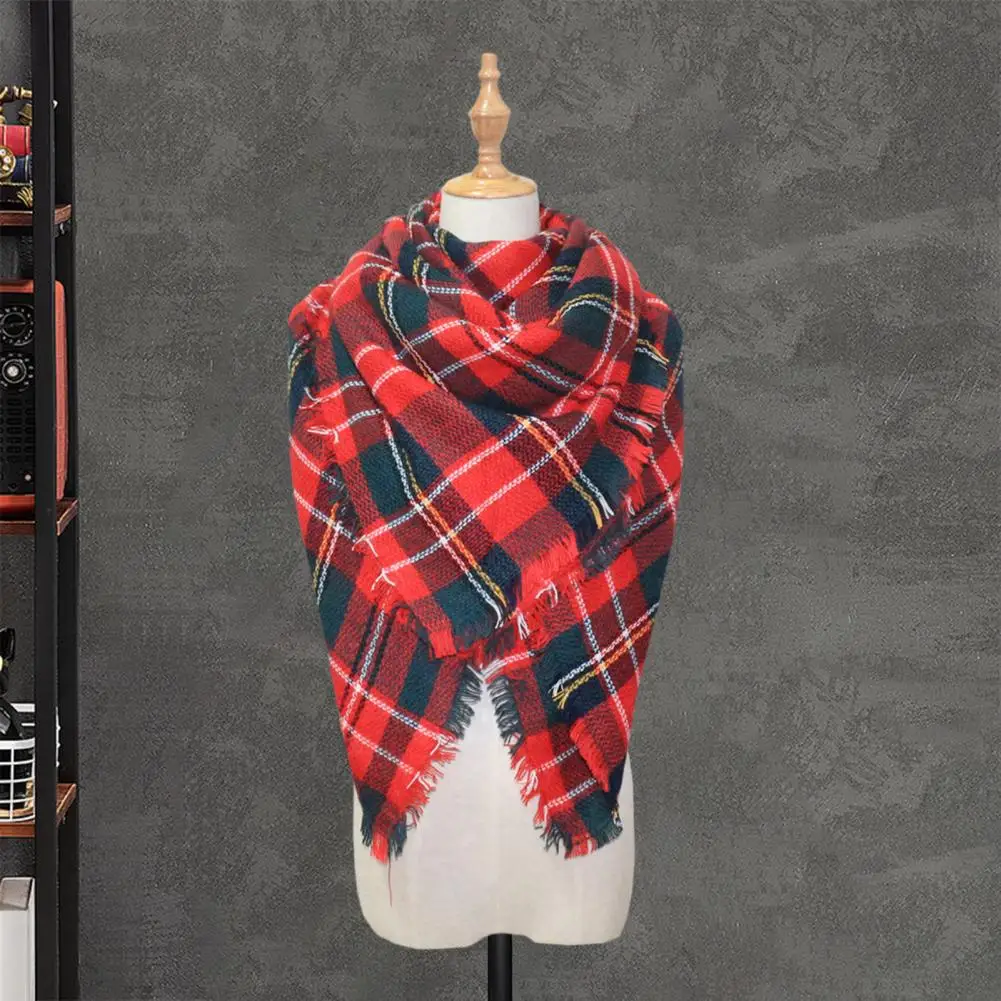 Women Plaid Scarf Cozy Color Block Knitted Winter Scarf for Women Thick Warm Soft Windproof Neck Stylish for Women