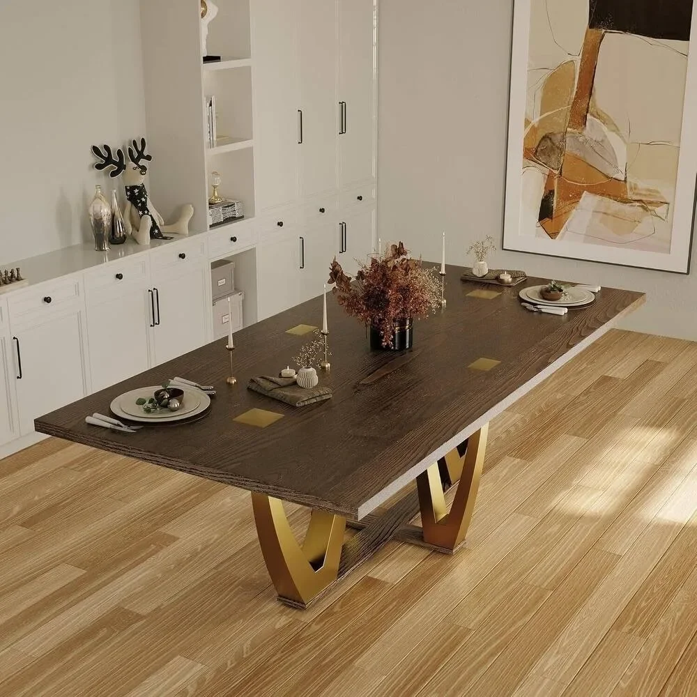 Hh2cc2 Light Luxury Walnut Dining Table Premium Luxury Furniture Stainless Steel Dining Table