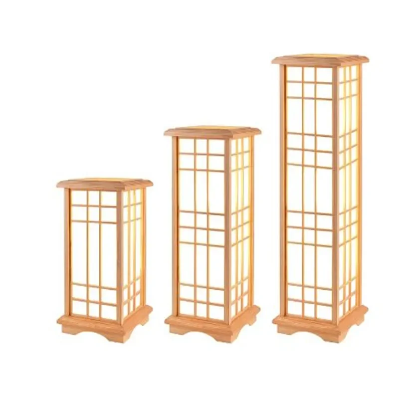 Modern Japanese LED floor lamp tatami style square wood bedroom living room high foot lamp