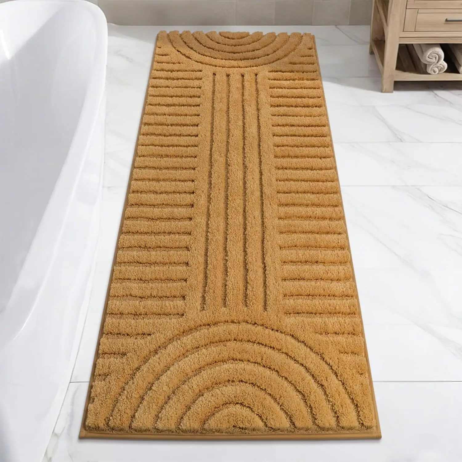 

Super Soft Non-Slip Bathroom Runner Rug 24x60 Inches, Microfiber Absorbent Shaggy Mat for Shower Bathtub Home Decor in Mustard