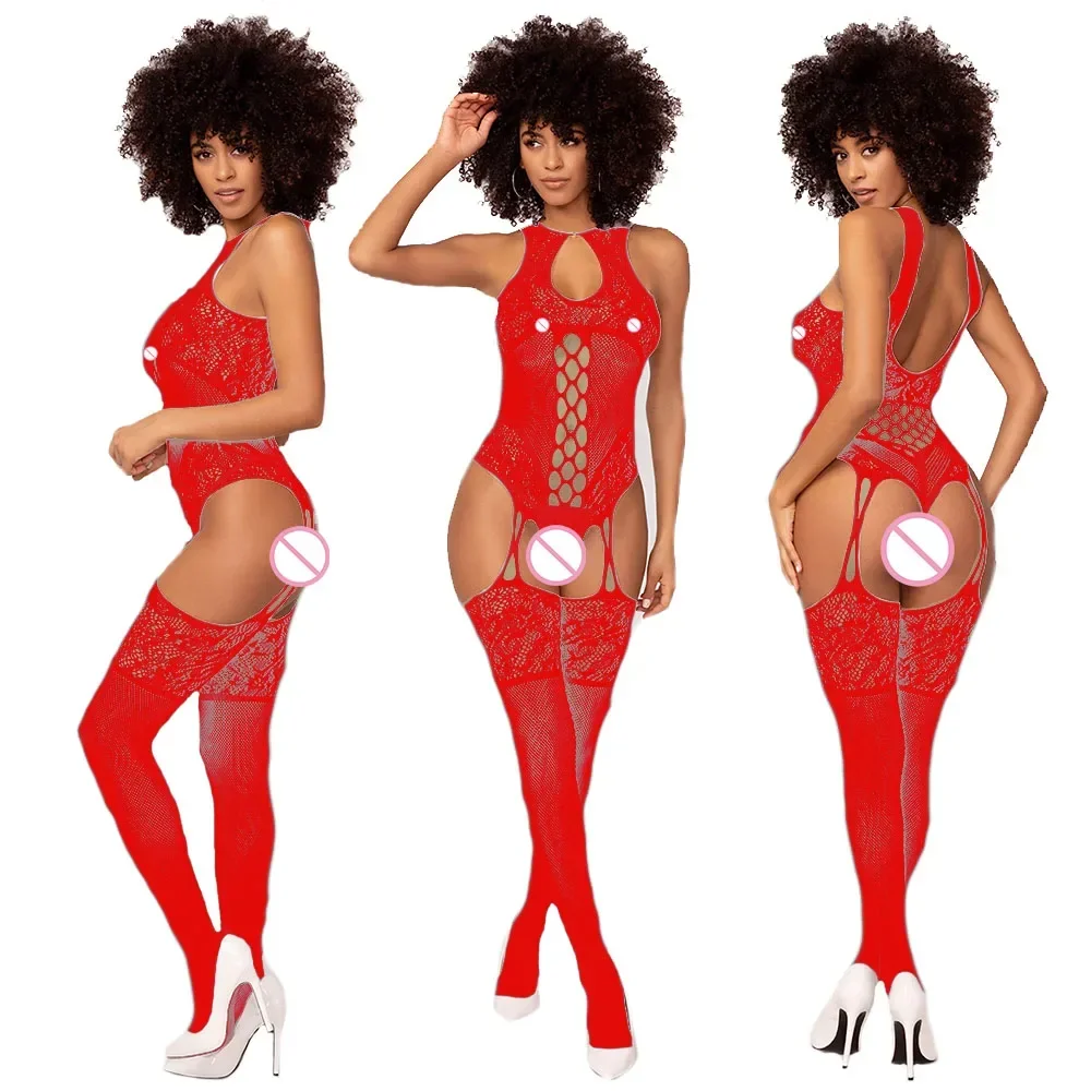 ملابس داخلية نسائية إباحية بوديستوكينج ملابس داخلية نسائية مثيرة شبكة صيد السمك حمالة صدر مفتوحة أزياء مثيرة جوارب طويلة بدلة شبكية ضيقة