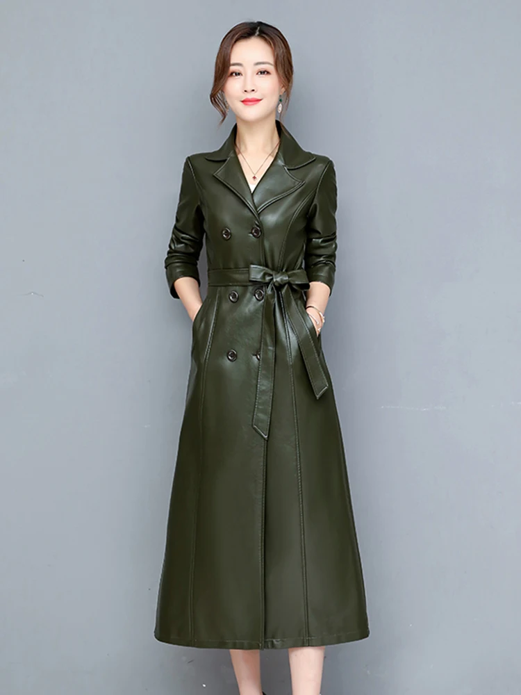 Nouvelle Veste Longue en Cuir Véritable pour Femme 2025 – Manteau Mi-Long Amincissant en Peau de Mouton, Coupe Trench, Idéal pour les Trajets Quotidien