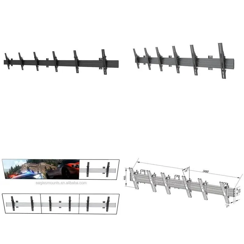 Menu Board Tilt TV Wall Mount Bracket Truss for Digital Signage TV LCD Light Emitting Diode Three Screens Side by Side