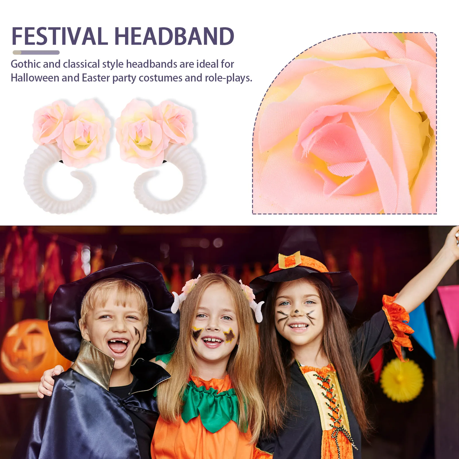 

1 Pair Rose Hairband Decorative Headband Headdress Party Costume Photo Props Gothic Festival Women Cosplay Accessory