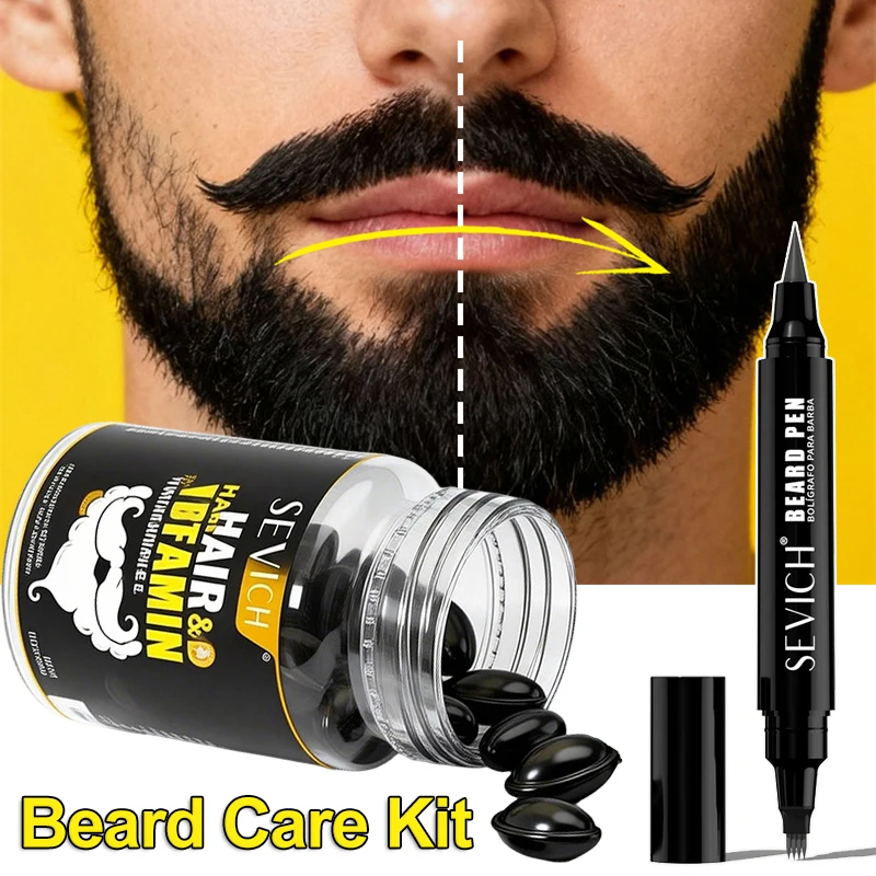 Natural Beard Care Kit For Men Beard Pencil Filler Enhancer Lasting Shaping Set Beard Thickening Care Serum Moisturizing Repair