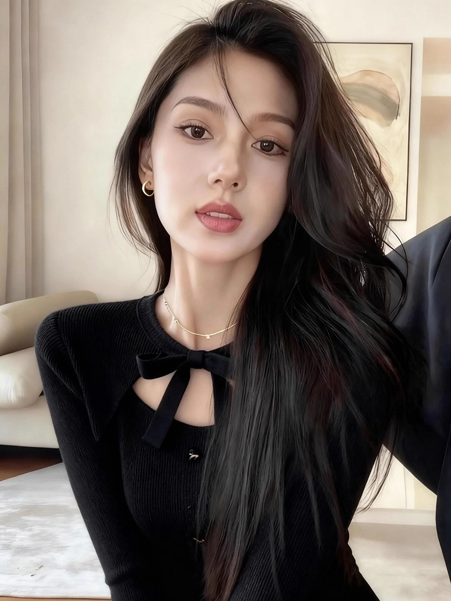 Bla جولة Ne محبوك سترة الجوف خارج تصميم سليم صالح طويل Sve المرأة الخريف الشتاء Faion مثير أعلى عقدة