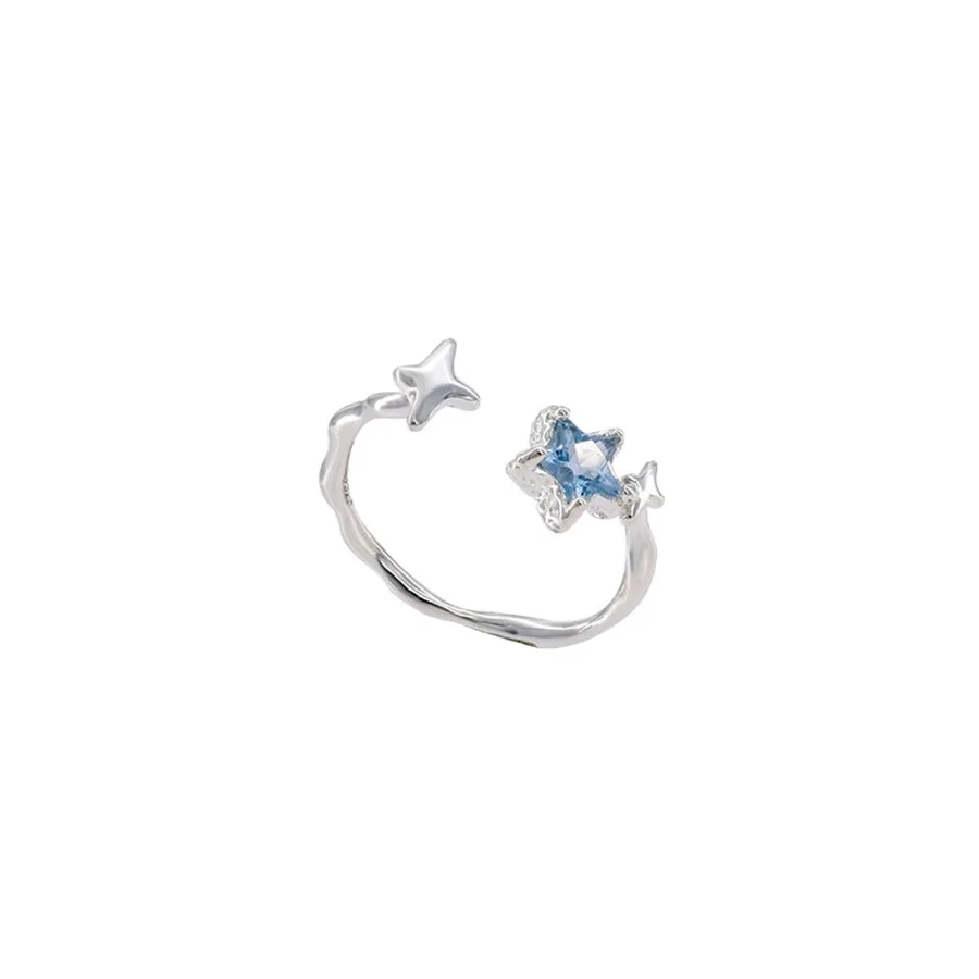 PANJBJ 925 Sterling Silber Sterne-Ring für Damen, blauer Kristall, offener Ring, süße Romantik, unregelmäßiger, vielseitiger Schmuck, Geschenk, Dropshipping – Detail 12