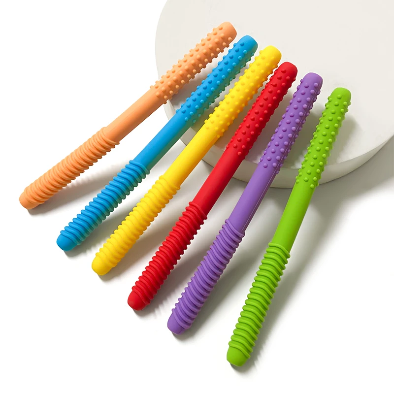 

1pcs Straw Teether Children's Toy Soft Silicone Hollow Molar Stick Non-toxic Durable