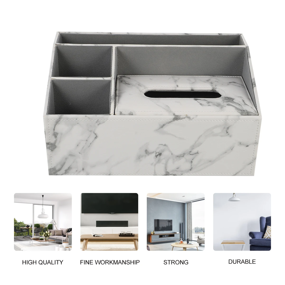 

Storage Box Remote Control Holder Tissues Cube Boxes Work Desk Multifunctional Desktop Organizer Pen