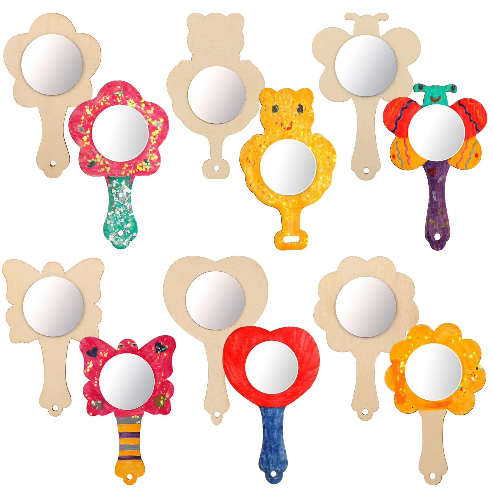 

18 Pcs Toys Mini Mirrors Handheld Bamboo Small Wooden for Craft Toddler Unfinished DIY Painting Mirrorshandheld