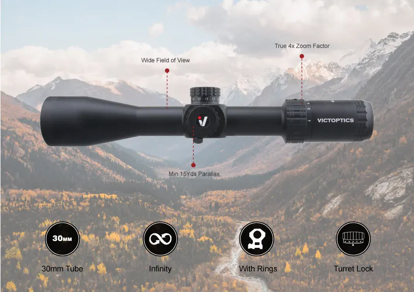 Victoptics S4 4-16x44 FFP&SFP Zielfernrohr FMC 1/10 MIL Turret Lock, mit Power Ring Hebel, Sonnenschutz, großem Seitenrad – Detail 2