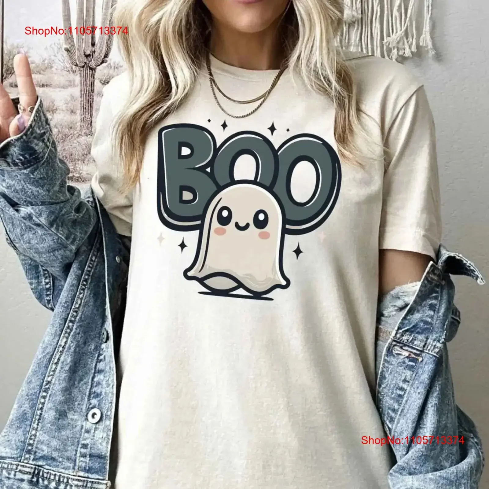Boo Halloween T Shirt Cute Friendly Ghost Little vintage Washed graphic Casual Top For Everyday Wear Soft Slightly homme