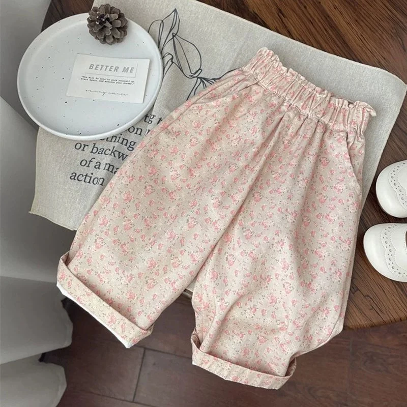 

2026 Spring New Girl Harem Pants Korean Version Baby Loose Pants Pink Small Floral Bud Pants Fashion Sweet 0-5T