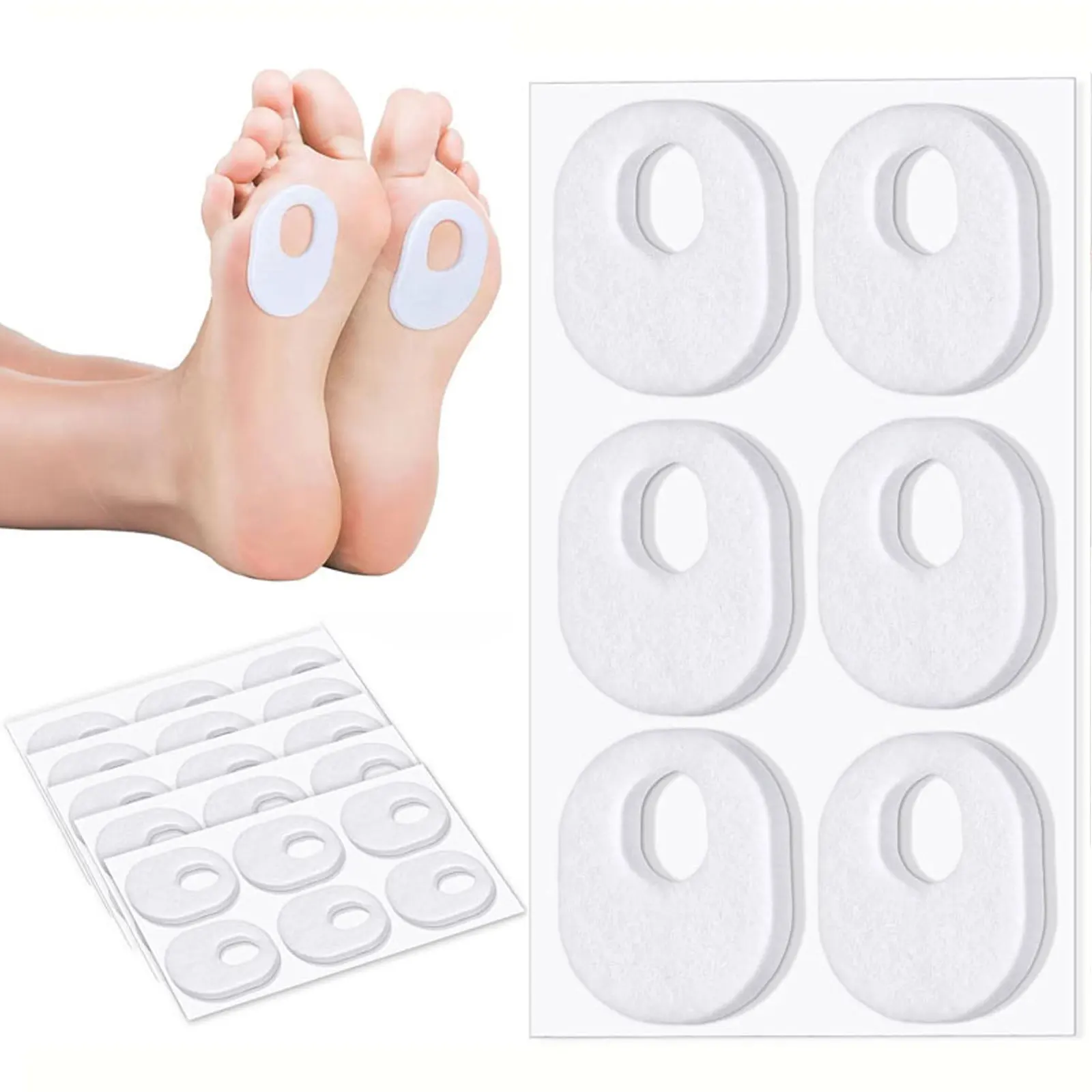 

White Callus Pads Soft Felt Callus Oval Shape Corn Pads for Bottom of Foot Adhesive Foot Corn Cushion for Men and Women