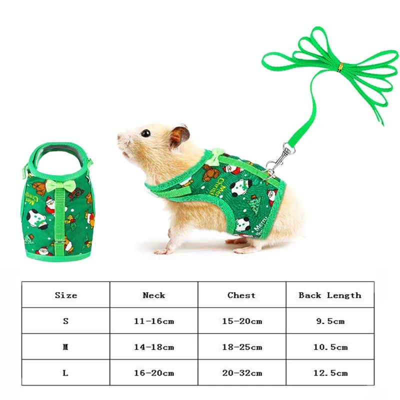 Rabbit Vest Small Pet Animal Harness Leash Set Escape Proof Cute Christmas Costume Red/Green for Hamster Mice Guinea Pig