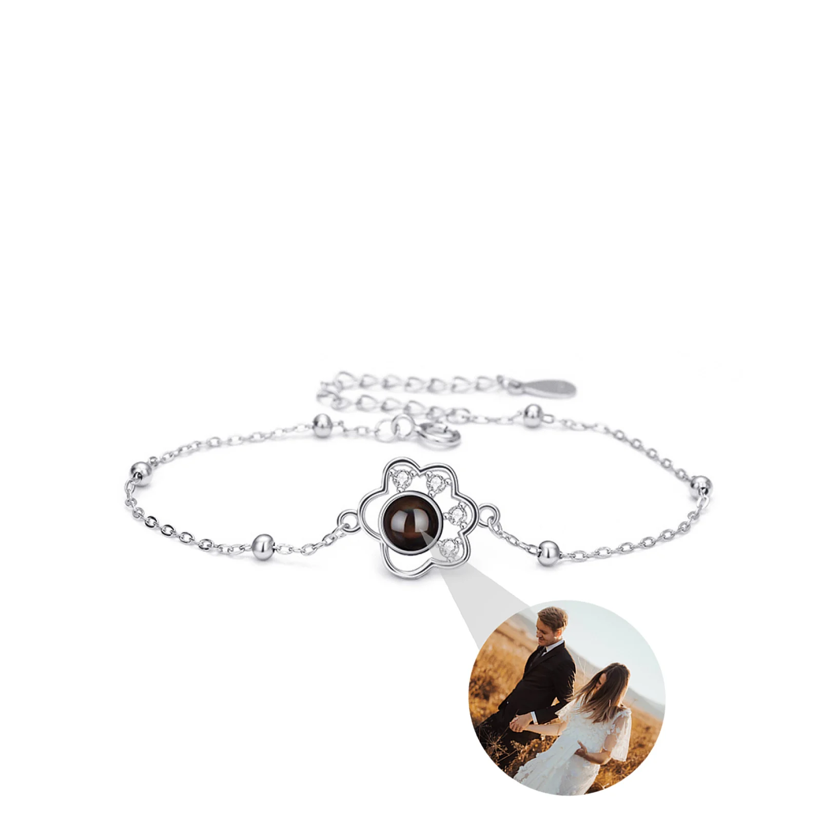 

Rhinestone Cat Paw Bracelets for Women Pet Memorial Gifts Custom Photo Projection Bracelet Personalized Gift for Cat Lovers