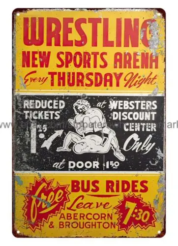 1940s Wrestling New Sports Arena. metal tin sign bedroom wall restaurant pub