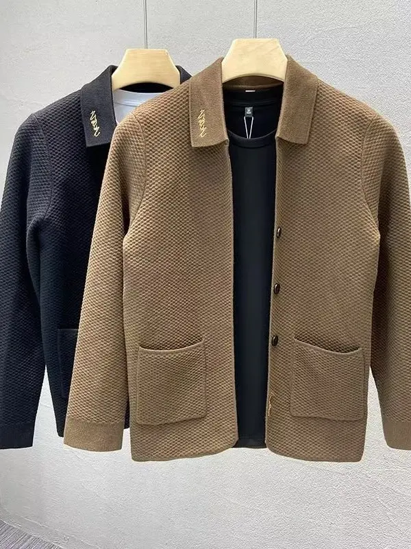 

Men's Casual Knitted Cardigan Faionable Collared Sweater Autumn Winter Outerwear Busin Casual Trendy Jaet Top