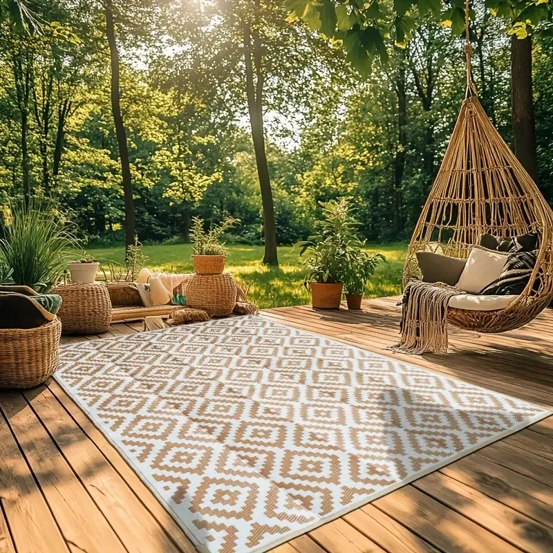 VIKAMA Tapis d'extérieur d'été - Pliable, adapté aux terrasses, au camping, au cours et aux pique-niques, facile à nettoyer et lavable en machine