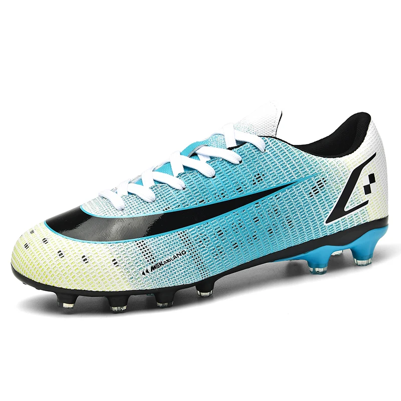 Sapatos de futebol de dois tons para adultos e crianças, tornozelo baixo, respirável, leve, botas de futebol, treinamento ao ar livre, chuteiras, TF, FG