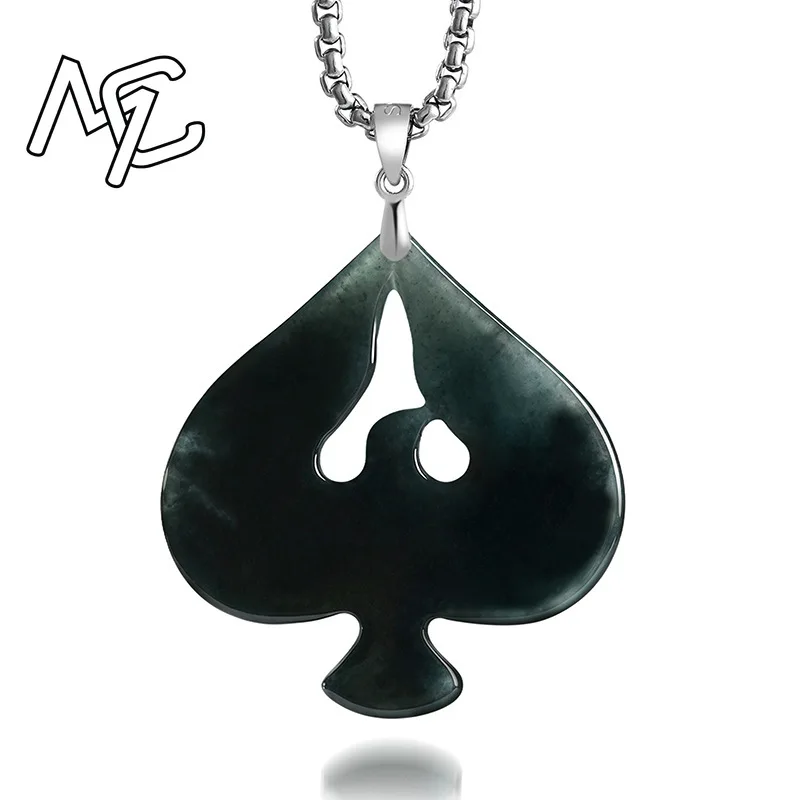 S925 Silver Natural Jade Black Chicken Color Spade Pendant Necklace Real Carved Charm Jadeite Jewelry Fashion Amulet Gifts Women view 2