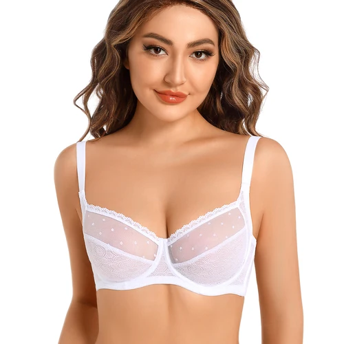 Imagen 2 del producto Ropa interior Sexy para mujer, sujetador calado de encaje sin relleno, Copa grande B C D E F G, lencería Sexy de talla grande, 3/4