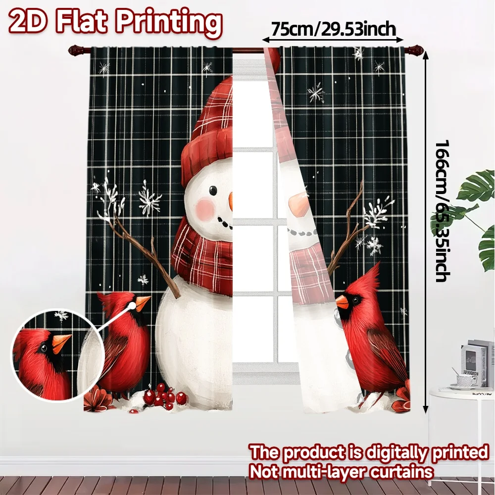 2pcs,Curtains Cute Snowman Red Cardinal Christmas Modern Curtains Roller Blinds Versatile Polyester Curtains Art Deco Festive