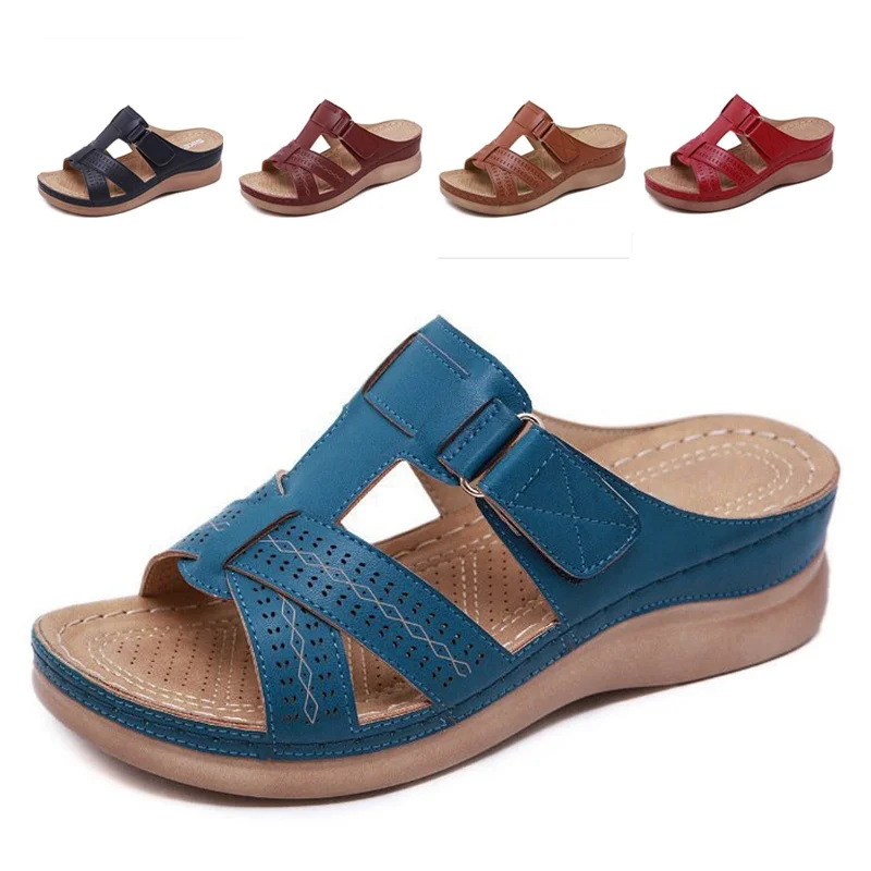 Summer Women Sandals Wedge Sandals Premium Orthopedic Open Toe Sandals Vintage Anti-slip Casual Female Platform Retro Slippers