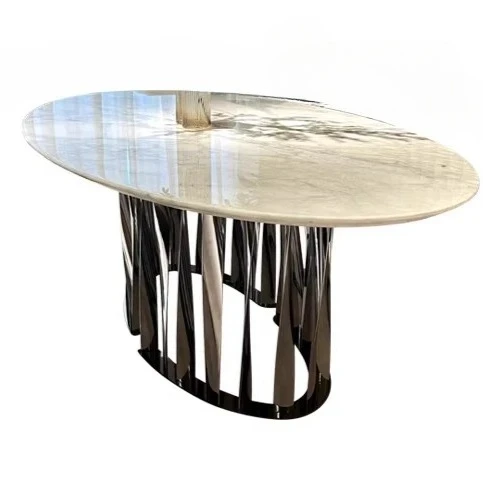 

Натуральный большой цветочный белый роскошный каменный обеденный стол Современный простой итальянский минималистичный овальный обеденный стол высокого класса