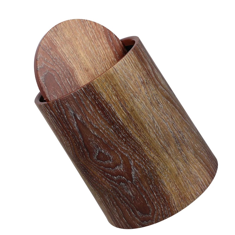 

Мусорное ведро с имитацией текстуры дерева, с откидной крышкой, многоразовое, пластиковое, для дома и офиса, круглое, для гостиной и спальни